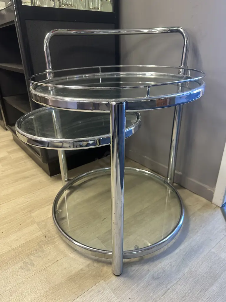 Three Tier Swivel Glass & Chrome Side Table Image 1++