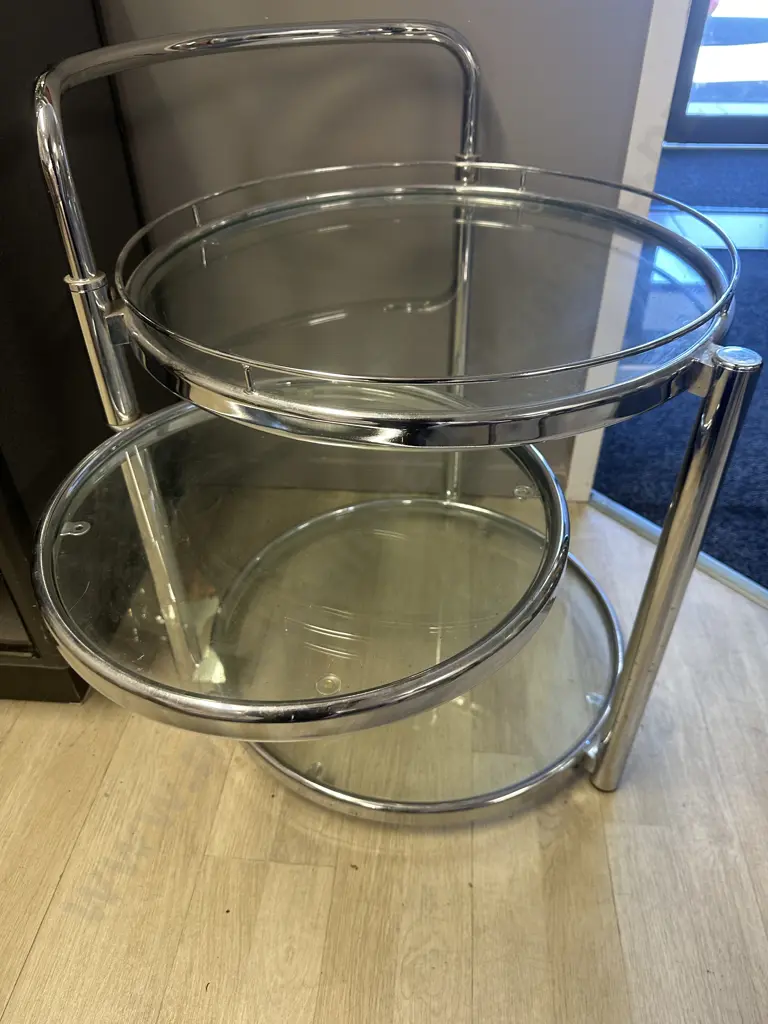 Three Tier Swivel Glass & Chrome Side Table Image 1++