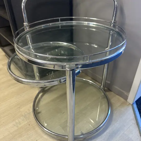Three Tier Swivel Glass & Chrome Side Table