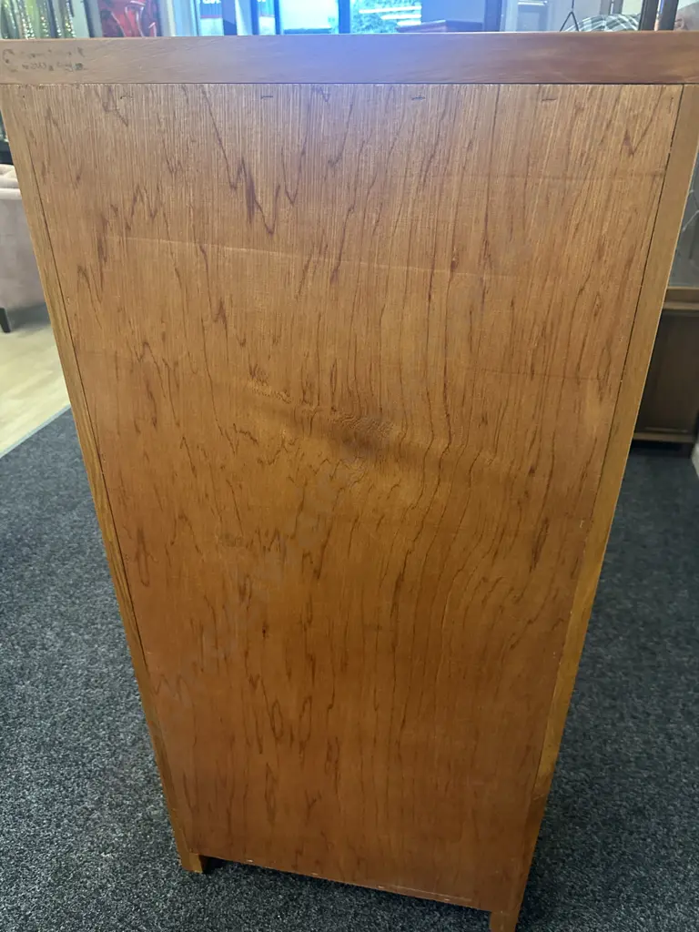 Kingswood Furniture Rimu Five Drawer Tallboy With Curved Pewter Handles H121,W60,D43cm. Image 1++