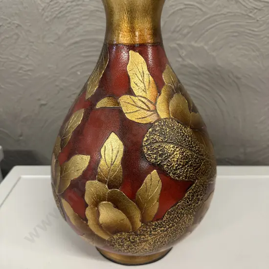 Decorative  Vase Red With Embossed Gold Detail H25cm.