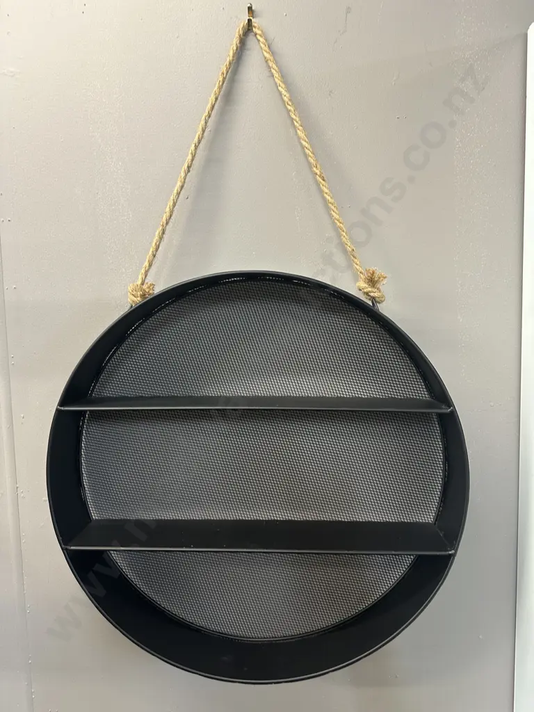 Round Black Metal Mesh Wall Hung Shelf Dia55cm. Image 1++