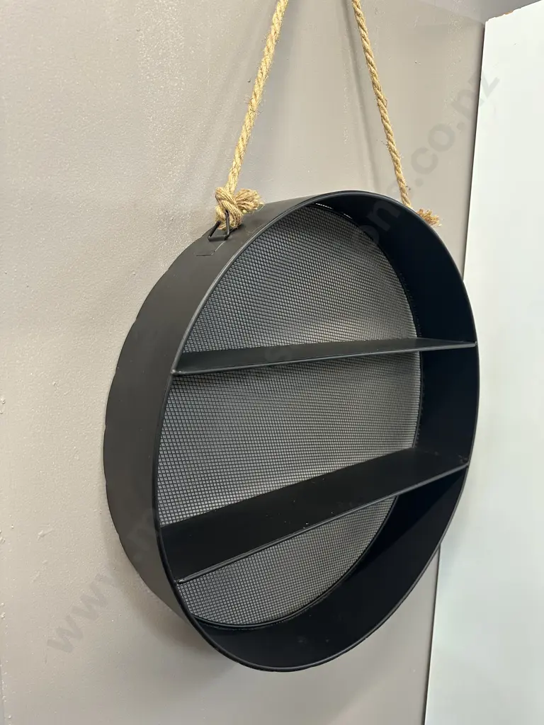 Round Black Metal Mesh Wall Hung Shelf Dia55cm. Image 1++