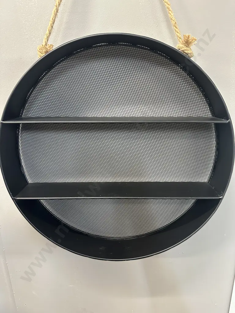 Round Black Metal Mesh Wall Hung Shelf Dia55cm. Image 1++