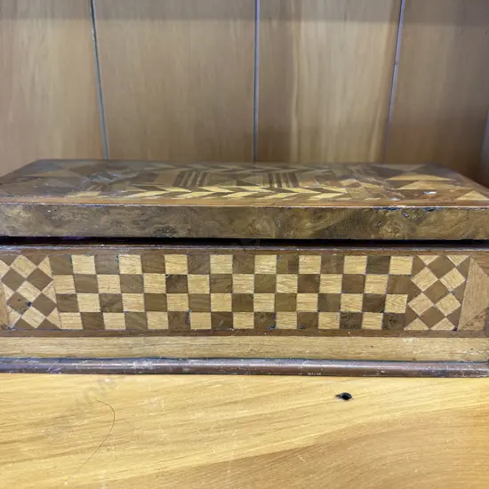 Vintage Inlaid Marquetry Jewellery Box H10,W30,12cm.