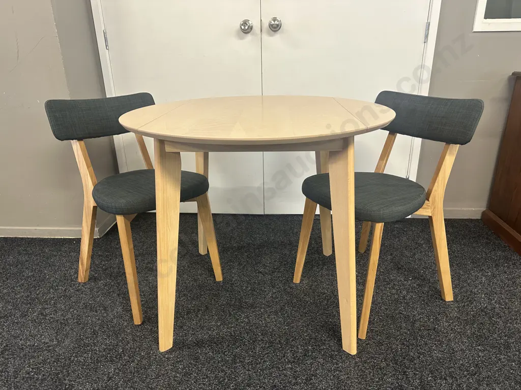Salamander Enterprises Small Drop Leaf Dining Table & Two Chairs With Grey Upholstery Image 1++
