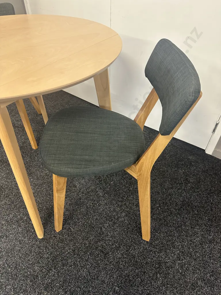 Salamander Enterprises Small Drop Leaf Dining Table & Two Chairs With Grey Upholstery Image 1++