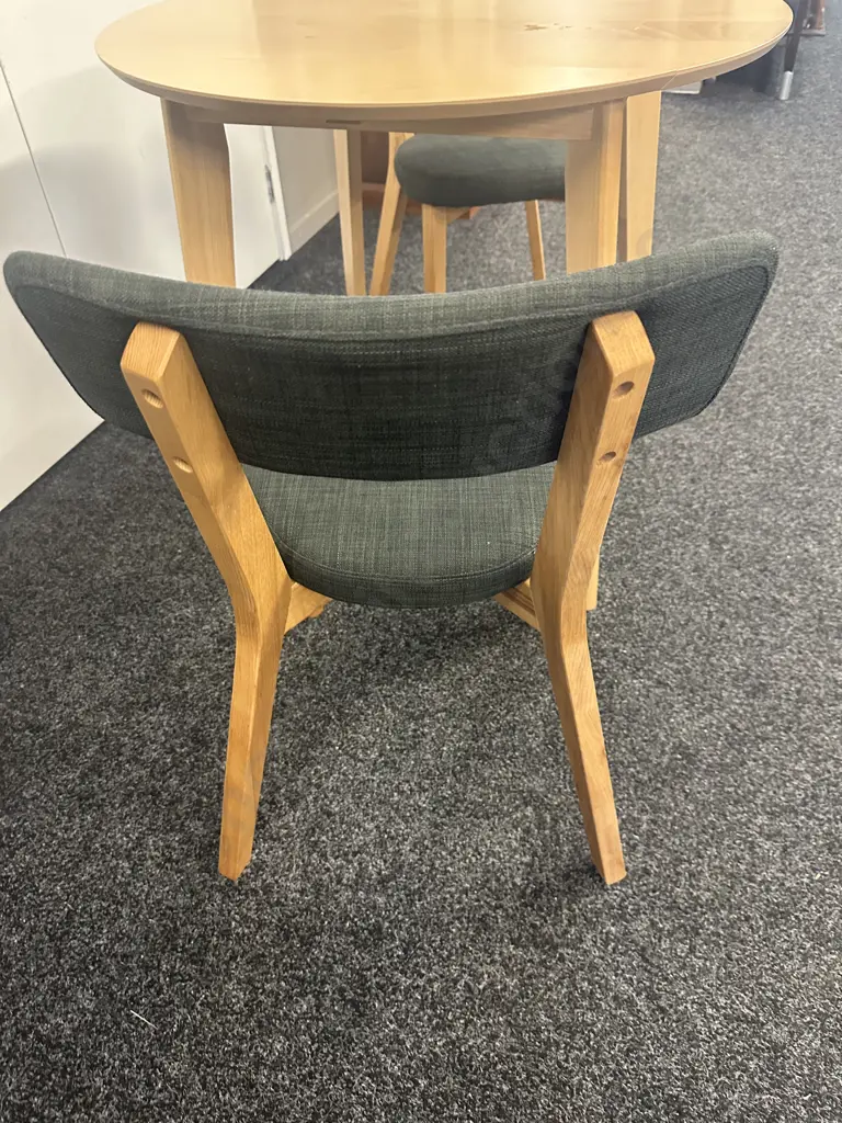 Salamander Enterprises Small Drop Leaf Dining Table & Two Chairs With Grey Upholstery Image 1++