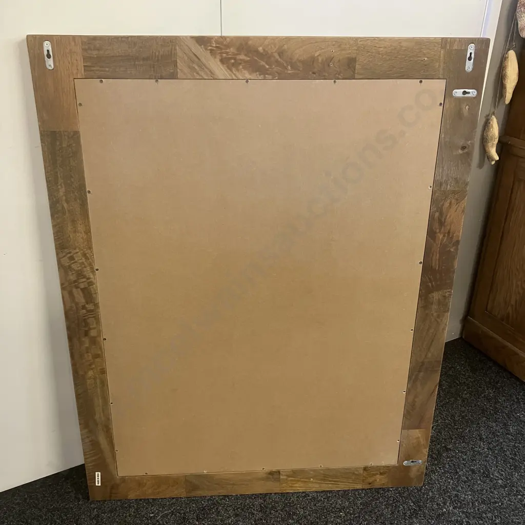 Indian Teak Slatted Ridged Wooden Framed Wall Mirror. 90 x 115cm Image 1++