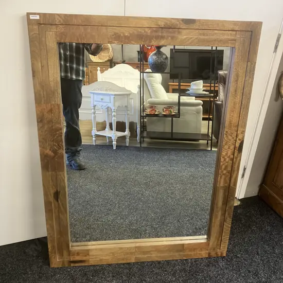 Indian Teak Slatted Ridged Wooden Framed Wall Mirror. 90 x 115cm