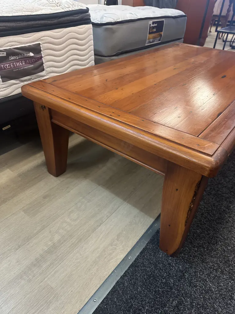 Wooden Rectangular Coffee Table Made From Wanganui Harbour Board Building H42,W120,D70cm. Image 1++