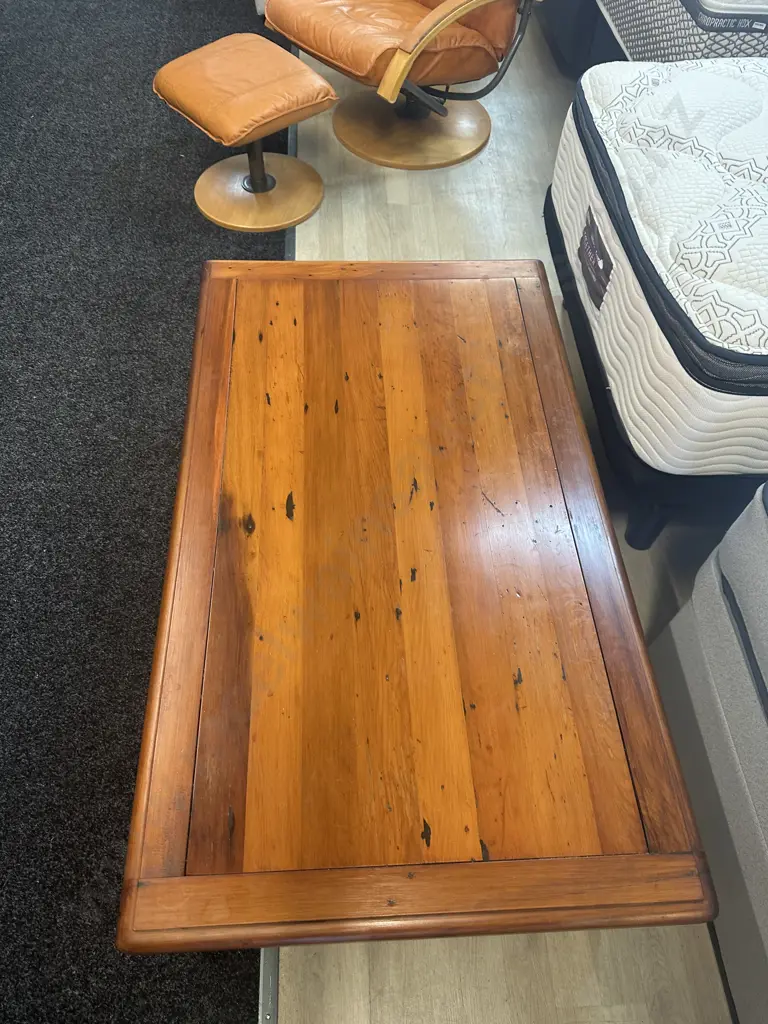 Wooden Rectangular Coffee Table Made From Wanganui Harbour Board Building H42,W120,D70cm. Image 1++