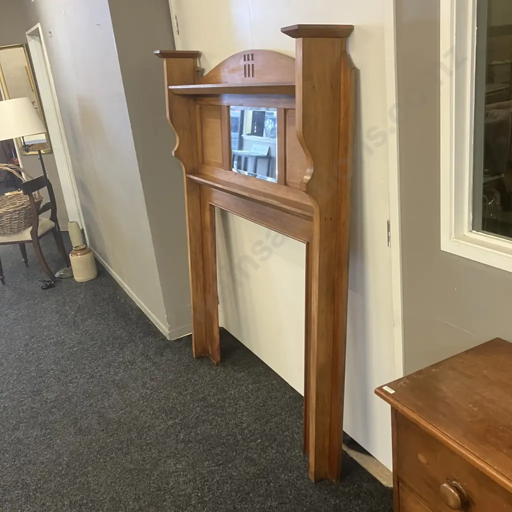 Art Deco Rimu Fire Surround With Mirror Insert. H166.5 W135 D20.5cm Image 1++