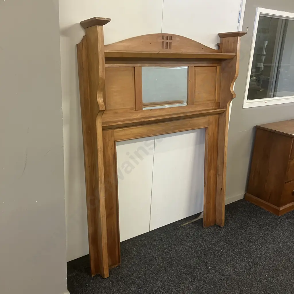 Art Deco Rimu Fire Surround With Mirror Insert. H166.5 W135 D20.5cm Image 1++