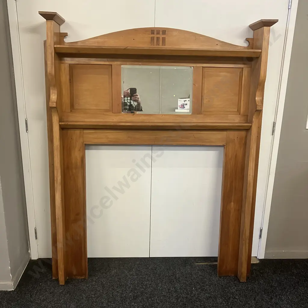 Art Deco Rimu Fire Surround With Mirror Insert. H166.5 W135 D20.5cm Image 1++