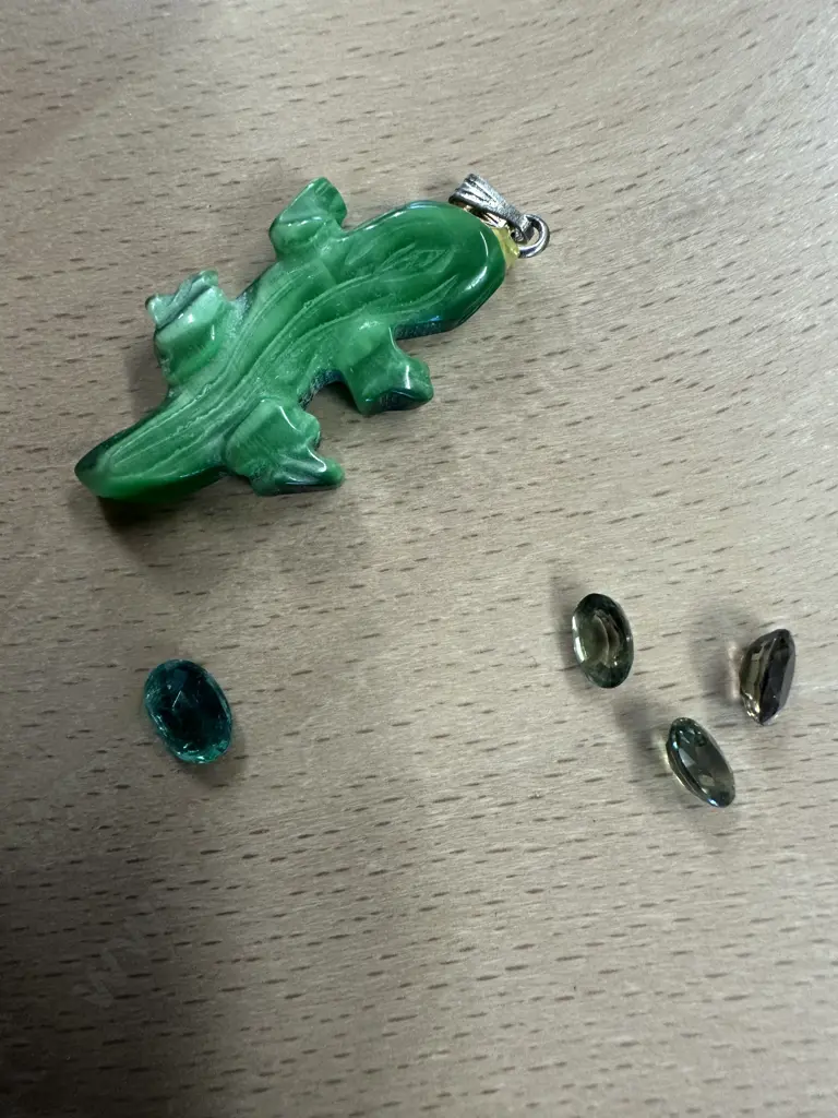 Green Crocodile Pendant, Green Sapphire Oval Shaped Gem Stones & Columbian Emerald Gem Stone   Image 1++
