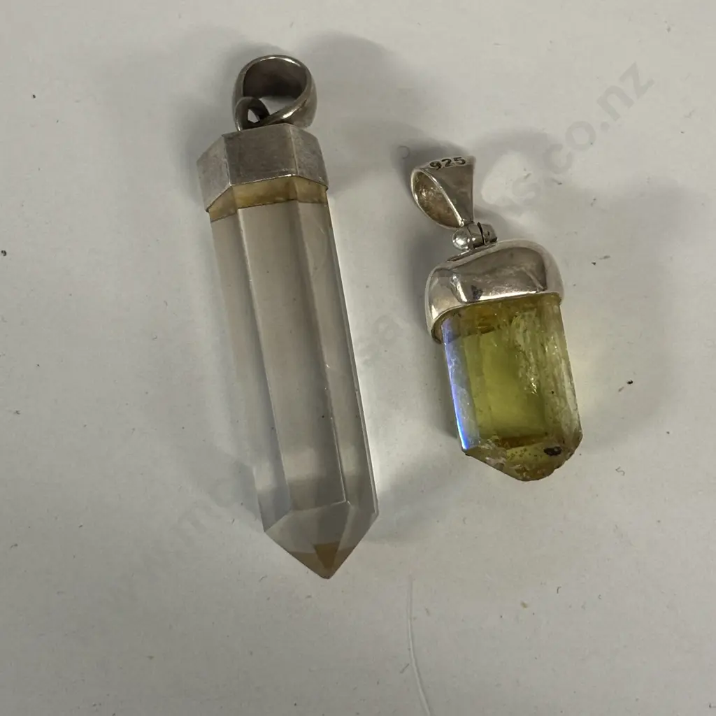 Two Sterling Silver (stamped 925) mounted Pendants with crystals Image 1++