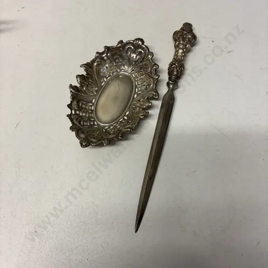 Silver dish and letter knife