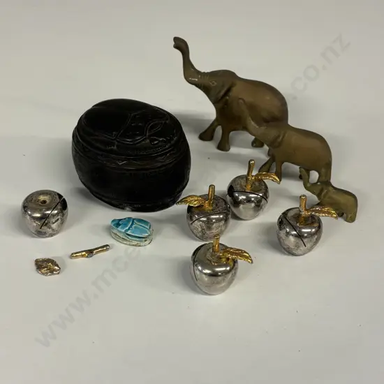 Assorted Vintage Collectables with solid brass elephants etc