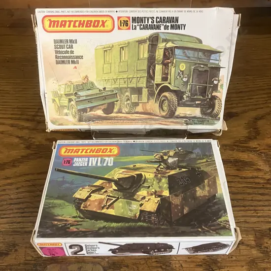 Matchbox 1/76 Monty's Caravan & Daimler MkII Scout Car #PK-175 1980 & Panzer Jaeger IV L/70 #PK-87 19778 Model Kits