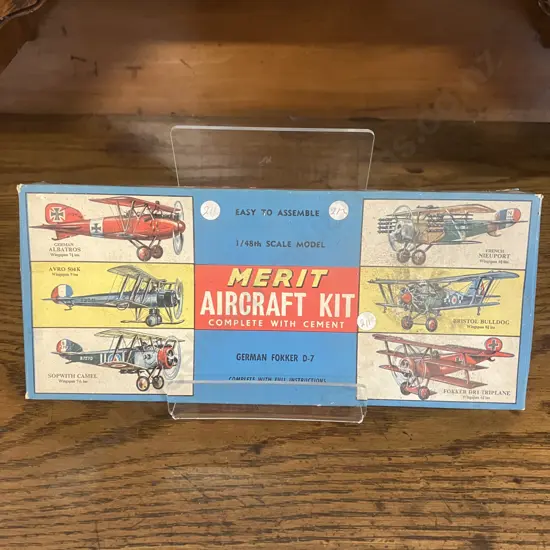 Vintage Merit Aircraft Kit German Fokker D.Vll Scout 1/48 Scale, 1950s New Zealand Made (Open Boxes)