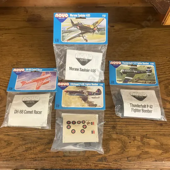 Vintage Novo(ex Frog) 1/72 Air Kits Thunderbolt P47 F390, DH88 Comet F168, Kittyhawk P40E F391, Morane Saulnier 406 F157