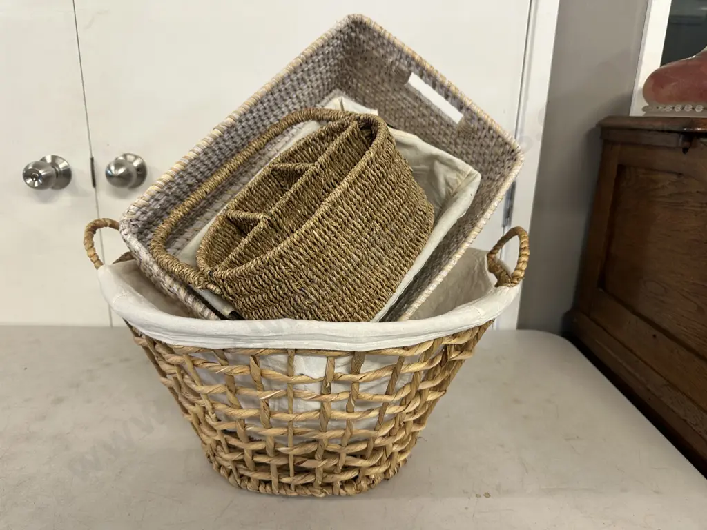 Assorted Cane Baskets Including Utensil Holder Etc Image 1++