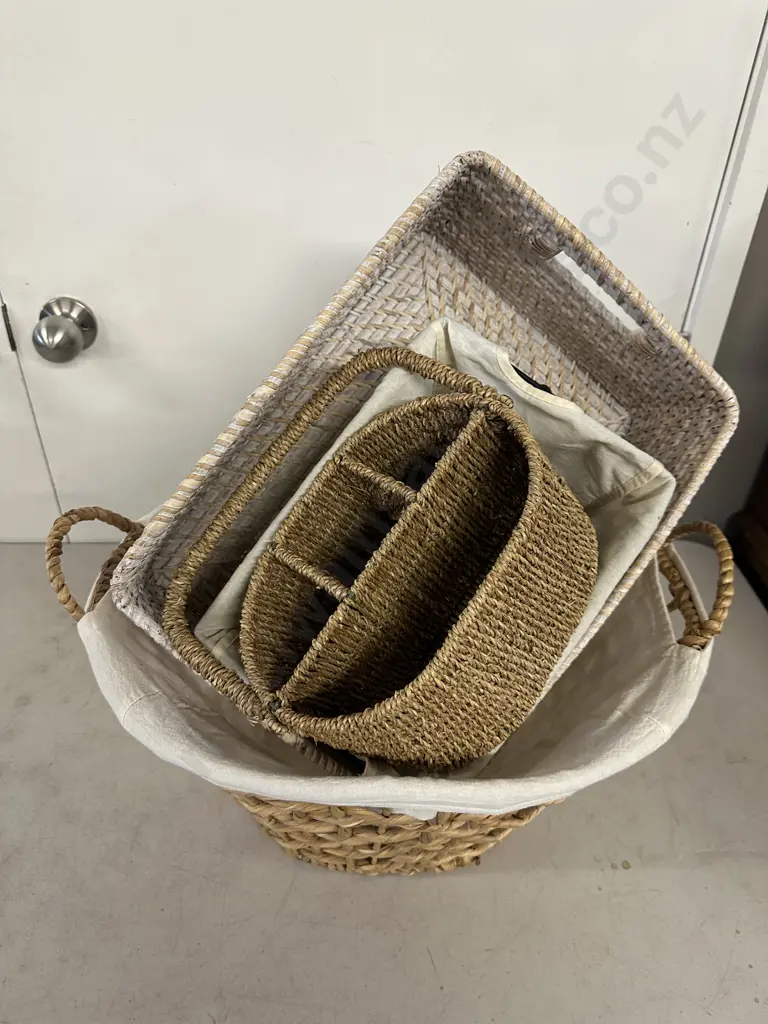 Assorted Cane Baskets Including Utensil Holder Etc Image 1++