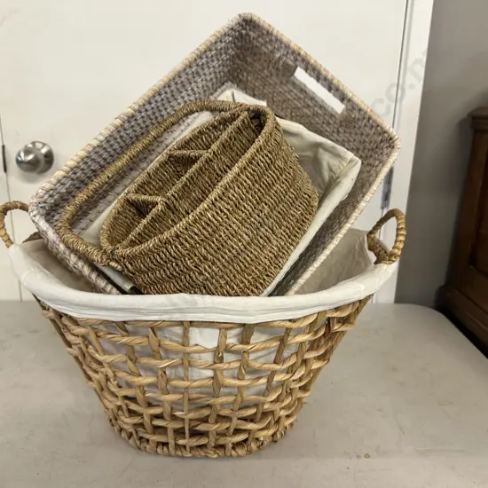 Assorted Cane Baskets Including Utensil Holder Etc