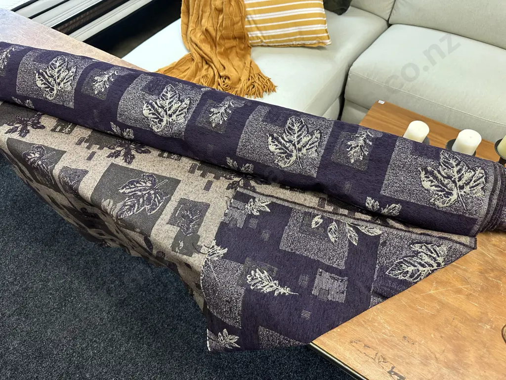 Roll Of Fabric Aprox 6 Metres Cream/Purple Tones With Leaf Detail Image 1++