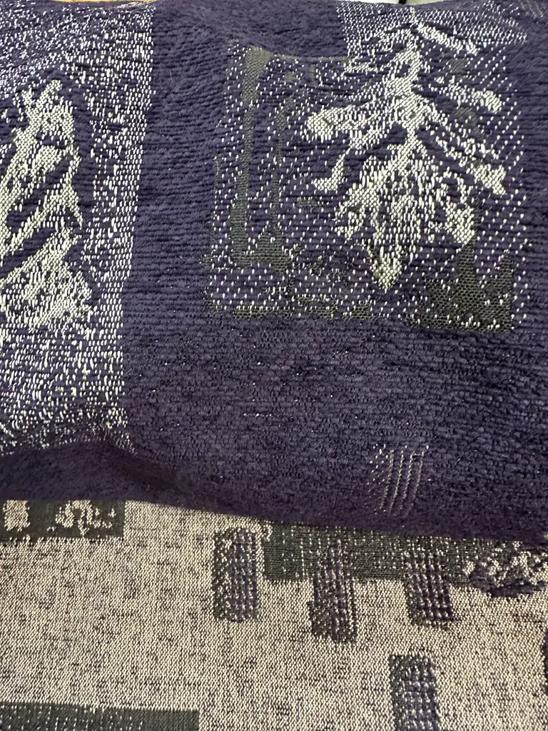 Roll Of Fabric Aprox 6 Metres Cream/Purple Tones With Leaf Detail Image 1++