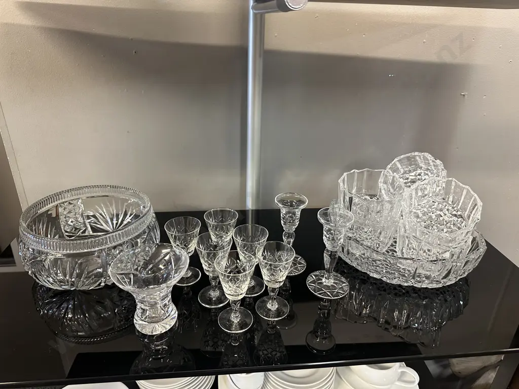 Selection Of Crystal Items Including Candle Holders, Vase, Sherry Glasses Etc Image 1++