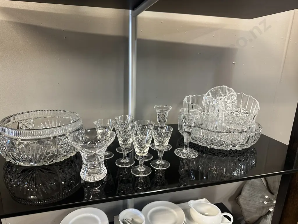 Selection Of Crystal Items Including Candle Holders, Vase, Sherry Glasses Etc Image 1++