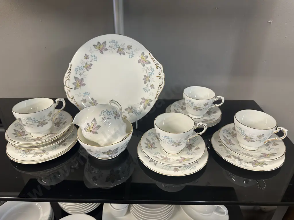 Vintage Paragon Teaware 'Enchantment' Including Four Trios, Cake Plate,  Sugar Bowl & Creamer Image 1++