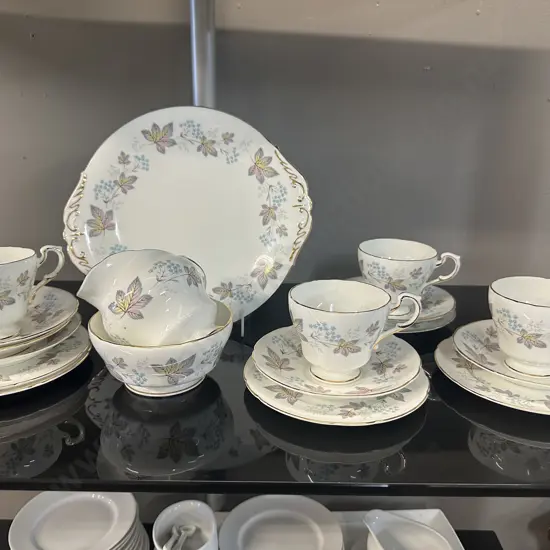 Vintage Paragon Teaware 'Enchantment' Including Four Trios, Cake Plate,  Sugar Bowl & Creamer