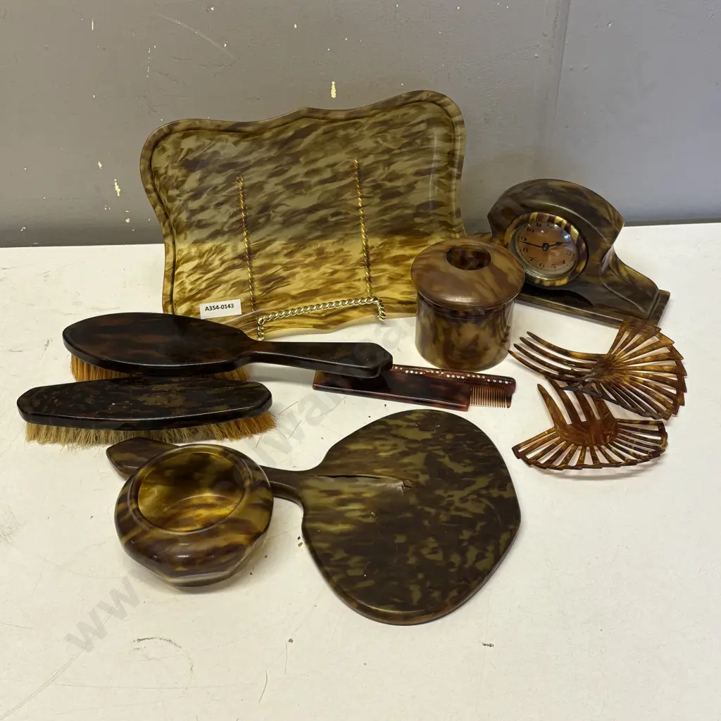 Assorted Vintage Dressing Table Celluloid items (back of mirror af). Made in England Image 1++