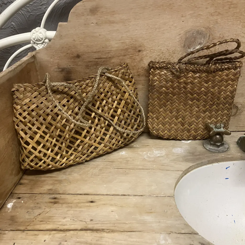 Pair of Vintage Small Flax Bags Image 1++