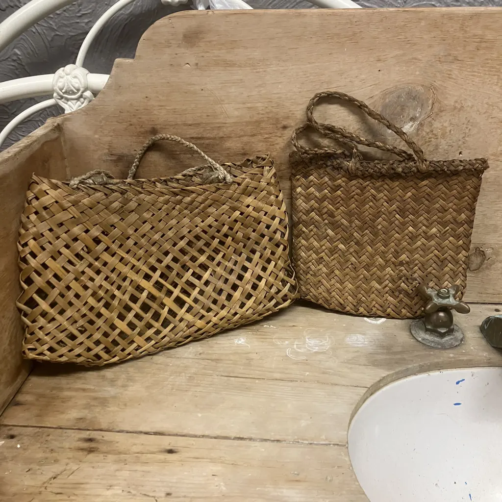 Pair of Vintage Small Flax Bags Image 1++