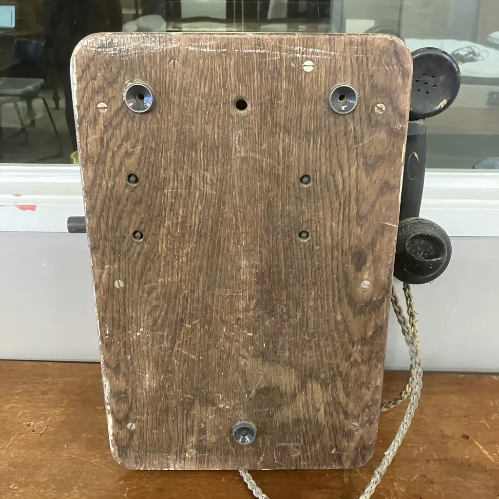1930's Ericsson (England) Magneto Wall Telephone, Oak Case, Moulded Bakelite Handset Image 1++