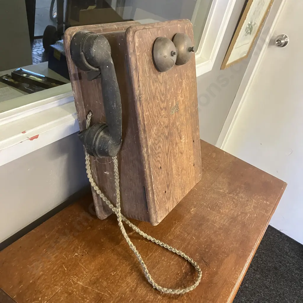 1930's Ericsson (England) Magneto Wall Telephone, Oak Case, Moulded Bakelite Handset Image 1++