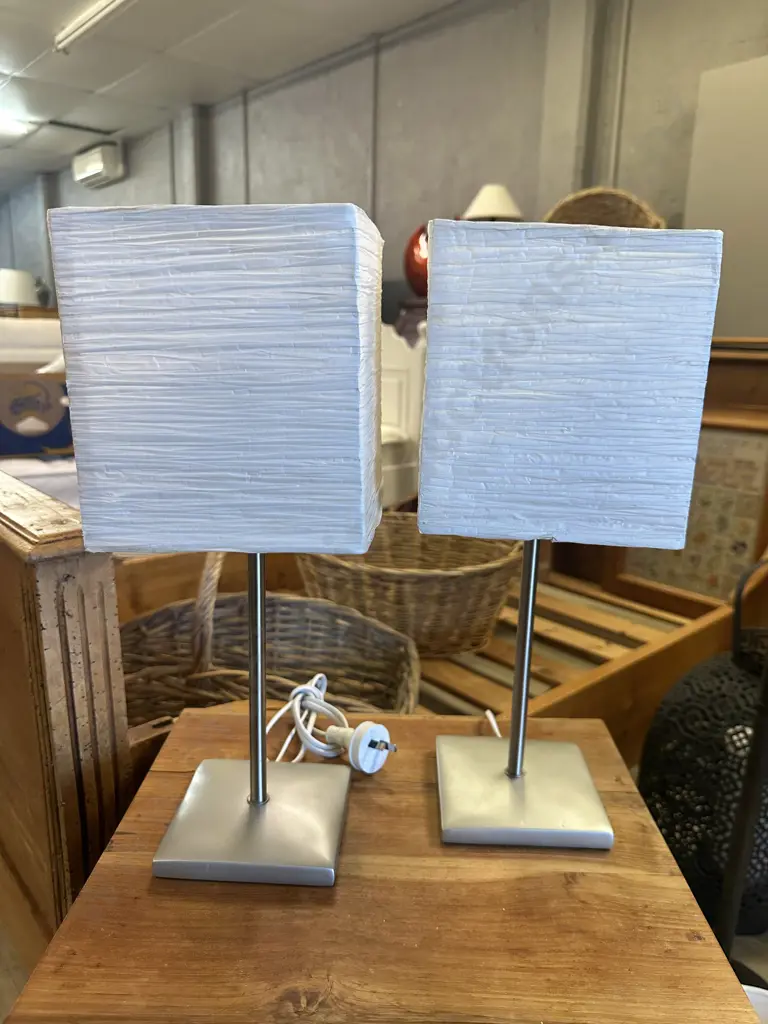 Pair Of Orbit Lighting Table Lamps With Cream Shades H41cm. Image 1++