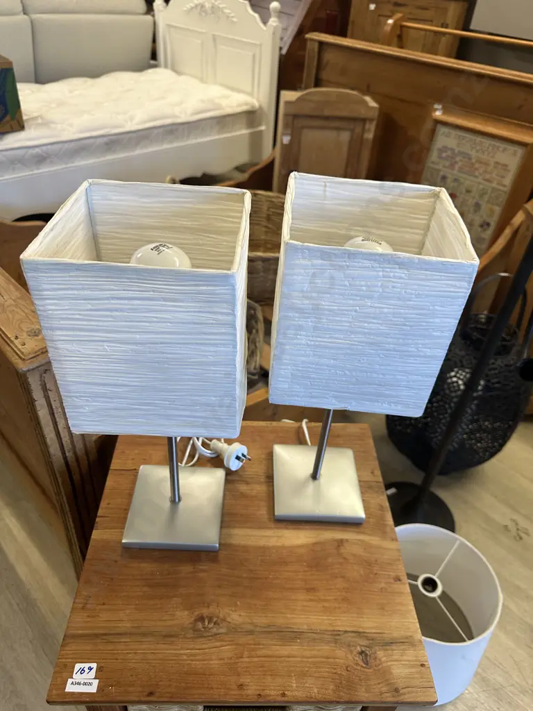 Pair Of Orbit Lighting Table Lamps With Cream Shades H41cm. Image 1++