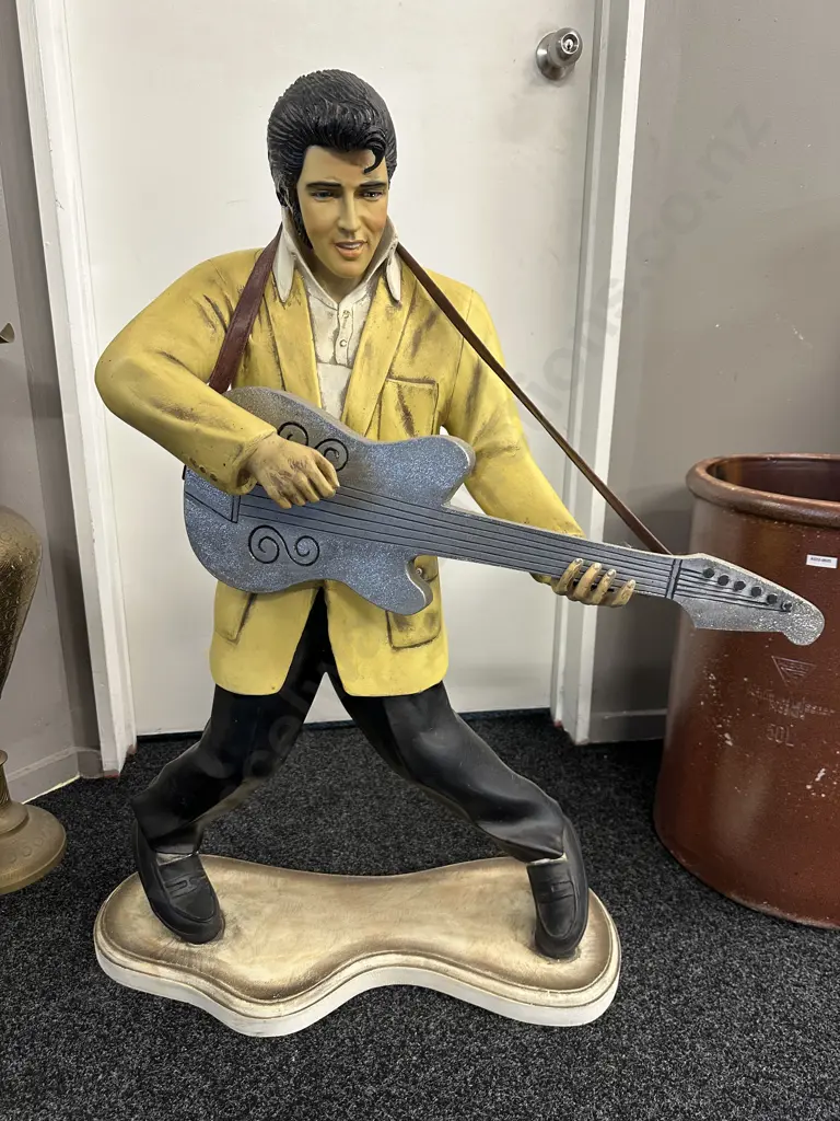 Life Size Resin Statue Of Elvis Presley In Classic Pose Plating His Guitar H96,W70cm. Image 1++