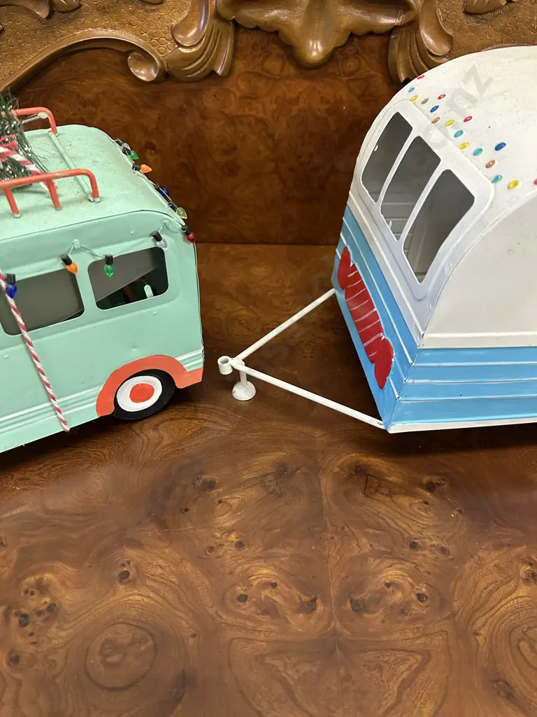 Vintage Christmas Metal Van & Caravan Image 1++