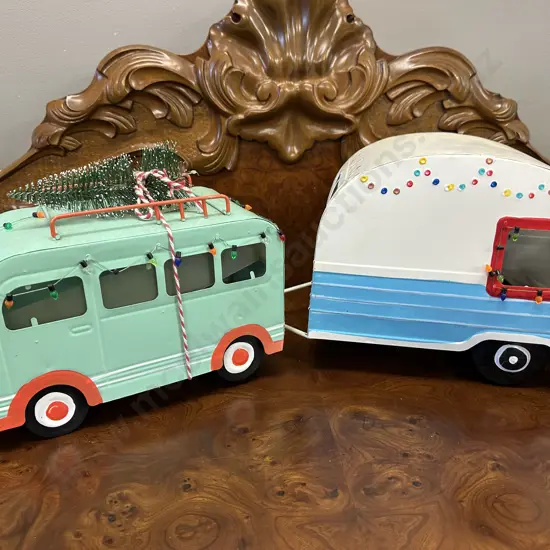 Vintage Christmas Metal Van & Caravan