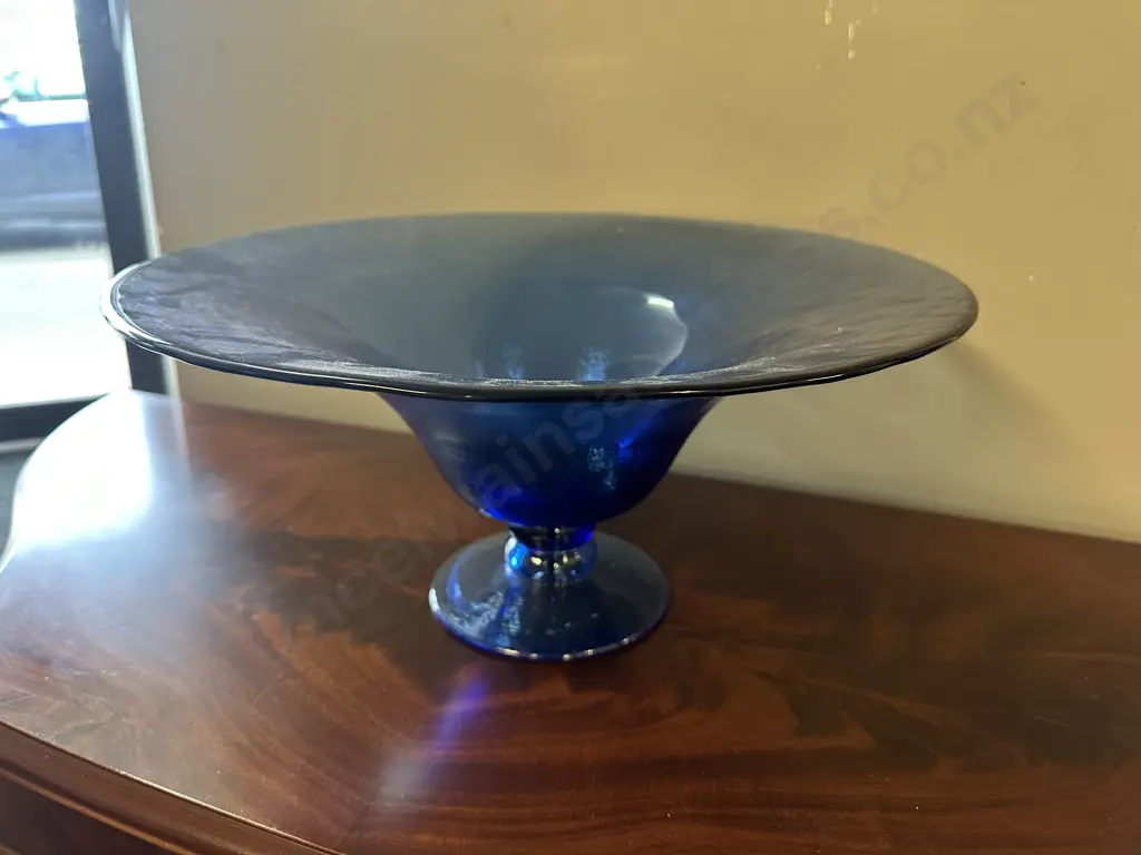 Decorative Art Glass Blue Pedestal Bowl H19,Dia40cm. Image 1++