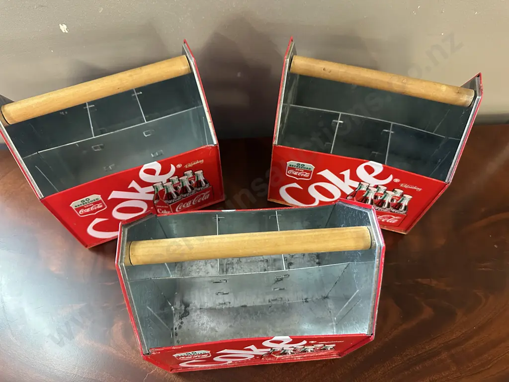 Retro Coke Cola Metal Tin Picnic Caddy/Napkin & Utensil Tote x3 Image 1++