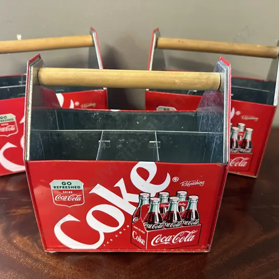 Retro Coke Cola Metal Tin Picnic Caddy/Napkin & Utensil Tote x3