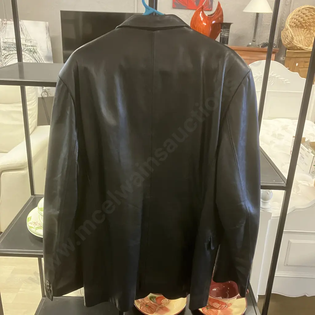 "Contrast" Brand Mens Black Leather Coat, Lambskin, Made In Australia - Size M Image 1++