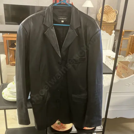 "Contrast" Brand Mens Black Leather Coat, Lambskin, Made In Australia - Size M